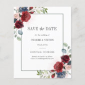Budget Burgundy Floral Rustikal Save the Date Flyer (Vorne)