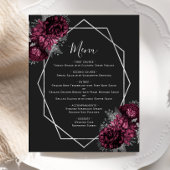 Budget Burgundy Floral Silver Black Wedding Menü