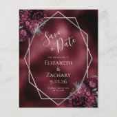 Budget Burgundy Floral Silver Geo Save the Date (Vorderseite)