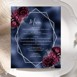 Budget Burgundy Floral Silver Navy Hochzeitsmenü