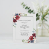 Budget Burgundy Floral Watercolor Moderne Hochzeit (Stehend Vorderseite)