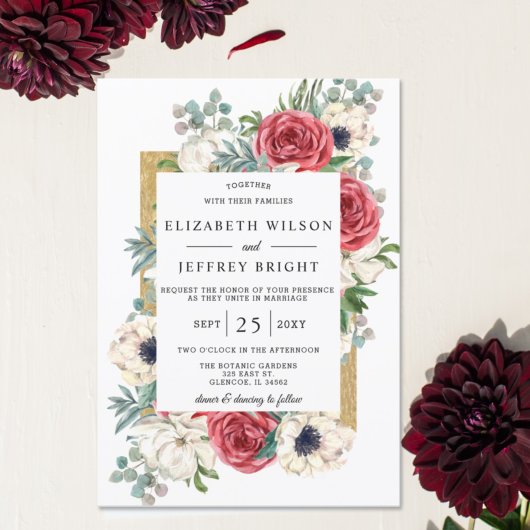 Budget Burgundy Floral Wedding Einladung