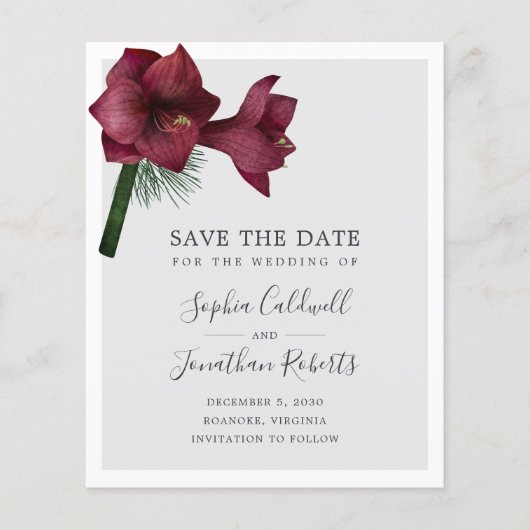 Budget Burgundy Floral Wedding Save the Date (Vorderseite)