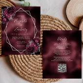 Budget Burgundy Foil Silver Floral QR Code Hochzei