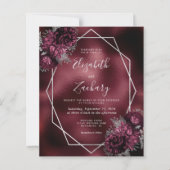 Budget Burgundy Foil Silver Floral QR Code Hochzei (Vorderseite)