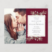 Budget Burgundy Foliage Foto Hochzeit Einladung (Vorderseite)