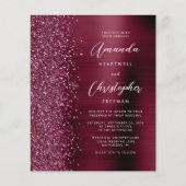 Budget Burgundy Glam Glitzer Einladung Hochzeit (Vorderseite)