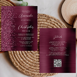 Budget Burgundy Glam QR Code Einladung Hochzeit