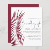 Budget Burgundy Glitzer Leaf QR Wedding Einladung (Vorne/Hinten)