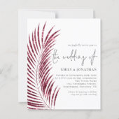 Budget Burgundy Glitzer Leaf QR Wedding Einladung (Vorderseite)