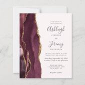 Budget Burgundy Gold Agate Blush Hochzeit Einladun (Vorderseite)