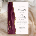 Budget Burgundy Gold Agate Blush Hochzeit Einladun<br><div class="desc">Die links Kulisse dieser modernen Hochzeitseinladung besticht durch eine bordeauxrote Aquarellgrenze mit vergoldetem Imitat-Glitzer. Der anpassbare Text kombiniert Handschrift,  Copperplate und kursiv Schriftart in Holzkohlegrau auf weißem Hintergrund. Auf der Rückseite ist ein passendes Bordeaux- und Gold-Agate-Design.</div>