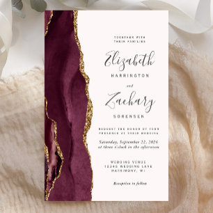 Budget Burgundy Gold Agate Blush Hochzeit Einladun