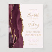 Budget Burgundy Gold Agate Blush Hochzeit Einladun (Vorderseite)