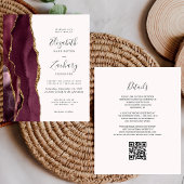 Budget Burgundy Gold Agate Blush QR Code Hochzeit