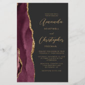 Budget Burgundy Gold Agate Dark QR Code Hochzeit (Vorderseite)