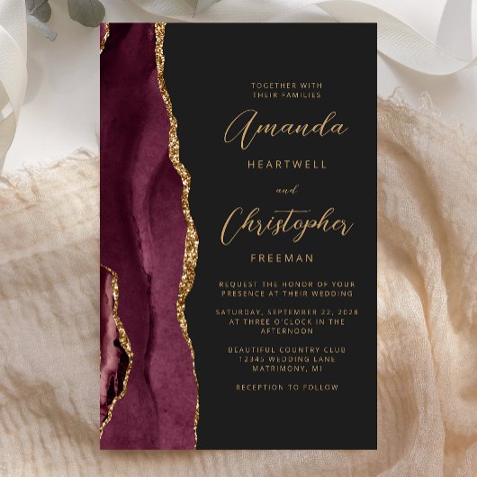 Budget Burgundy Gold Agate Dark Wedding