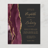 Budget Burgundy Gold Agate Dark Wedding Einladung (Vorderseite)