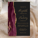 Budget Burgundy Gold Agate Dark Wedding Einladung<br><div class="desc">Die links Kulisse dieser modernen Hochzeitseinladung besticht durch eine bordeauxrote Aquarellgrenze mit vergoldetem Imitat-Glitzer. Der anpassbare Text kombiniert goldfarbene Handschrift,  Copperplate und kursiv Schriftart auf einem schwarzen Hintergrund. Auf der Rückseite ist ein passendes Bordeaux- und Gold-Agate-Design.</div>