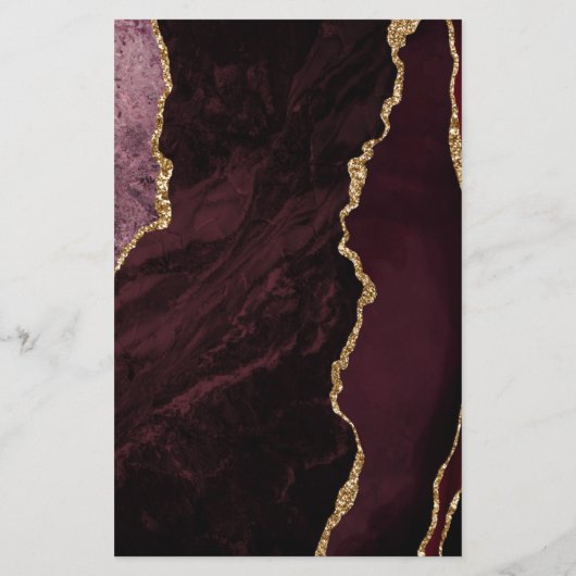 Budget Burgundy Gold Agate Dark Wedding Einladung (Rückseite)