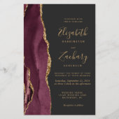 Budget Burgundy Gold Agate Dark Wedding Einladung (Vorderseite)