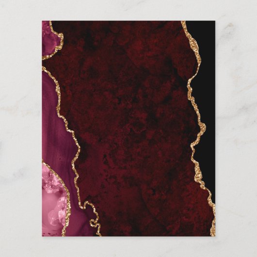 Budget Burgundy Gold Agate Dark Wedding Menü (Rückseite)