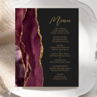 Budget Burgundy Gold Agate Dark Wedding Menü