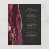 Budget Burgundy Gold Agate Dark Wedding Menü (Vorderseite)