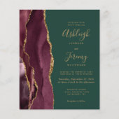 Budget Burgundy Gold Agate Green Wedding Einladung (Vorderseite)