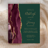 Budget Burgundy Gold Agate Green Wedding Einladung