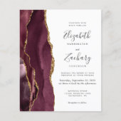 Budget Burgundy Gold Agate Hochzeit Einladung (Vorderseite)