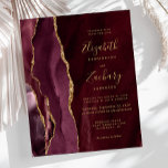 Budget Burgundy Gold Agate Hochzeit Einladung<br><div class="desc">Dieses elegante,  moderne Hochzeitsinklusive besticht durch ein bordeauxrotes Aquarelldesign mit vergoldetem Imitat-Glitzer. Der anpassbare Text kombiniert goldfarbene Handschrift,  Copperplate und kursiven Schriftart. Auf der Rückseite des Hotels befindet sich ein passendes Bordeaux- und Goldagate-Design.</div>