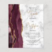 Budget Burgundy Gold Agate Marble QR Code Hochzeit (Vorderseite)