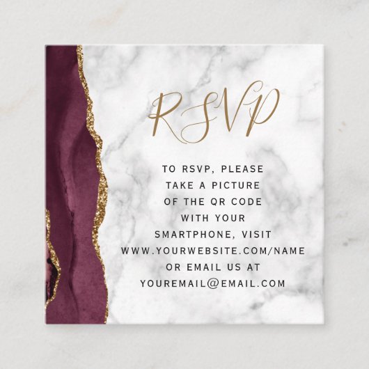 Budget Burgundy Gold Agate Marble QR Code UAWG Begleitkarte (Vorderseite)