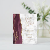 Budget Burgundy Gold Agate Marble Save the Date (Stehend Vorderseite)