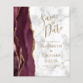 Budget Burgundy Gold Agate Marble Save the Date (Vorderseite)
