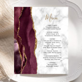 Budget Burgundy Gold Agate Marble Wedding Menü