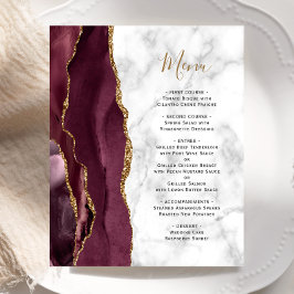 Budget Burgundy Gold Agate Marble Wedding Menü
