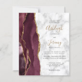 Budget Burgundy Gold Agate Marble Wedite Einladung (Vorderseite)