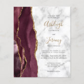 Budget Burgundy Gold Agate Marble Wedite Einladung (Vorderseite)