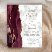 Budget Burgundy Gold Agate Marble Wedite Einladung