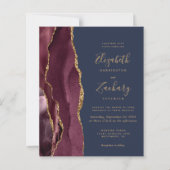 Budget Burgundy Gold Agate Navy Hochzeit Einladung (Vorderseite)