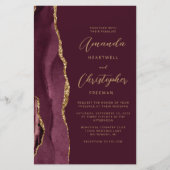 Budget Burgundy Gold Agate QR Code Hochzeit (Vorderseite)