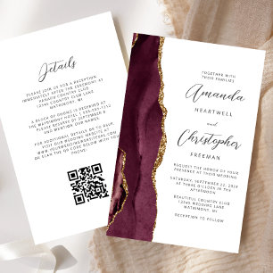 Budget Burgundy Gold Agate QR Code Hochzeit