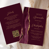 Budget Burgundy Gold Agate QR Code Hochzeit
