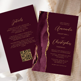 Budget Burgundy Gold Agate QR Code Hochzeit