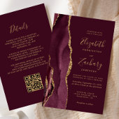 Budget Burgundy Gold Agate QR Code Hochzeit
