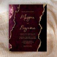 Budget Burgundy Gold Agate Script Einladung