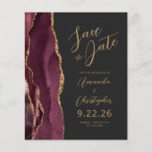 Budget Burgundy Gold Agate Script Save the Date (Vorderseite)
