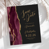 Budget Burgundy Gold Agate Script Save the Date